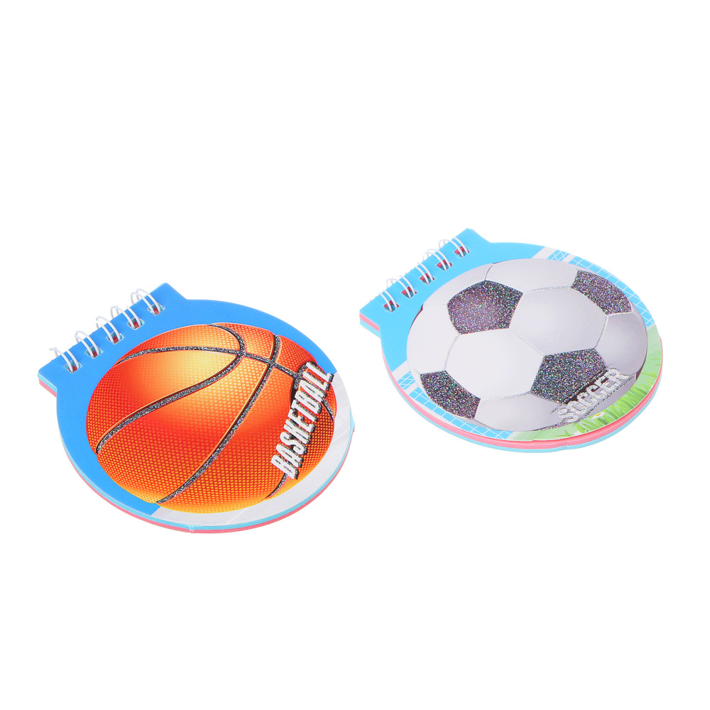 Записная книжка фигурная 9,5х8,5см, 40 листов, в форме мячей, спираль, 2 дизайна, арт.№ 557-064