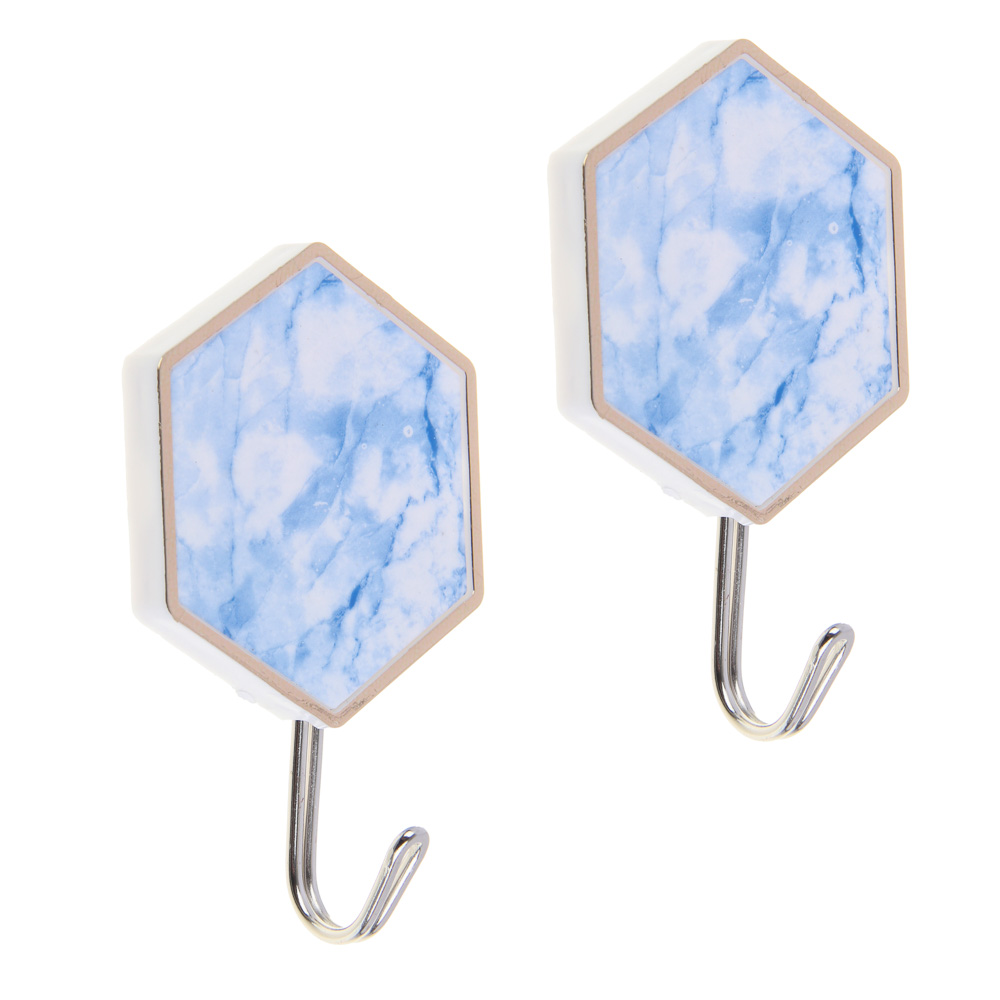 VETTA Крючки самоклеящиеся "Голубой мрамор", 2шт., пластик, металл, арт.№ 440-008