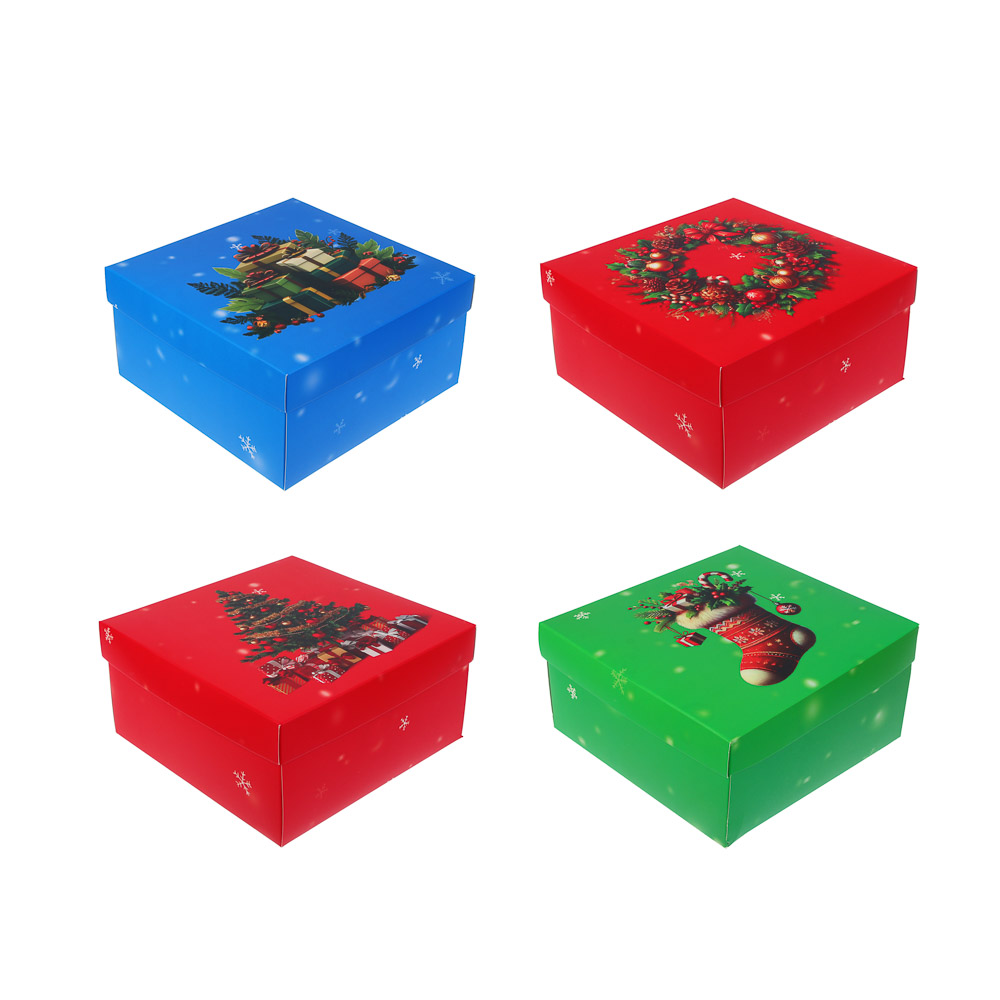 Коробка складная, 19,5x19,5x9,5см, бумага, арт.1, 4 дизайна, арт.№ 207-236