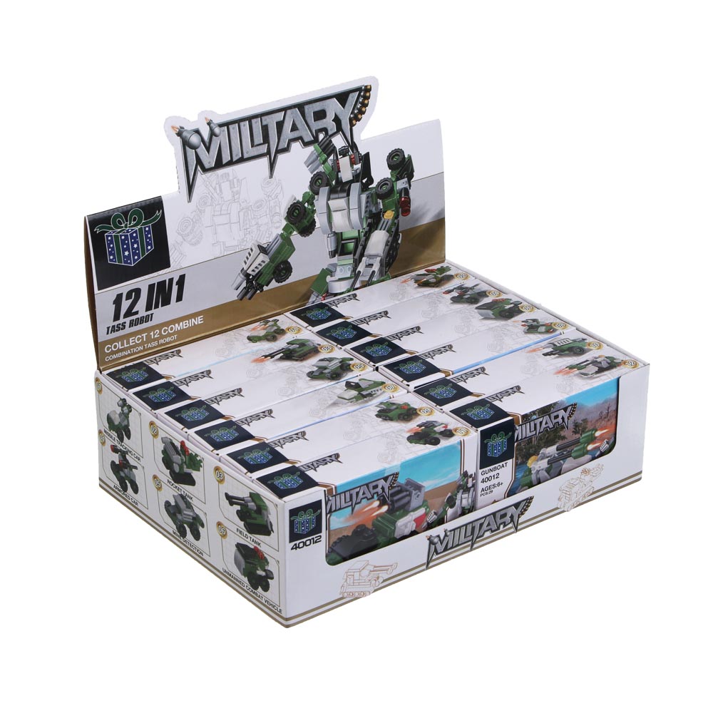 ИГРОЛЕНД Конструктор "Военная техника" 12 в 1, 13х3х7,5 см, ABS, 12 видов, арт.№ 265-668