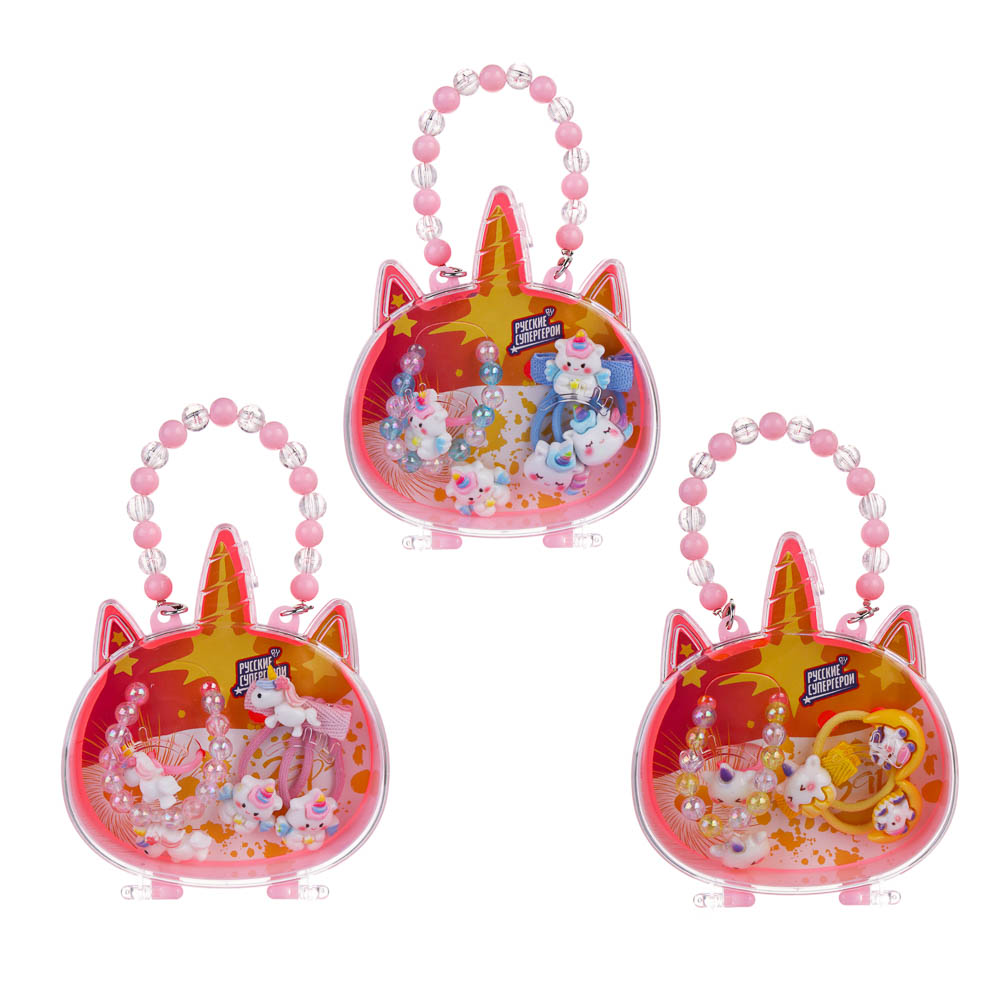 Набор детской бижутерии BY Русские супергерои: браслет, кольцо, резинки 2шт, заколка, 3 дизайна, арт.№ 316-374