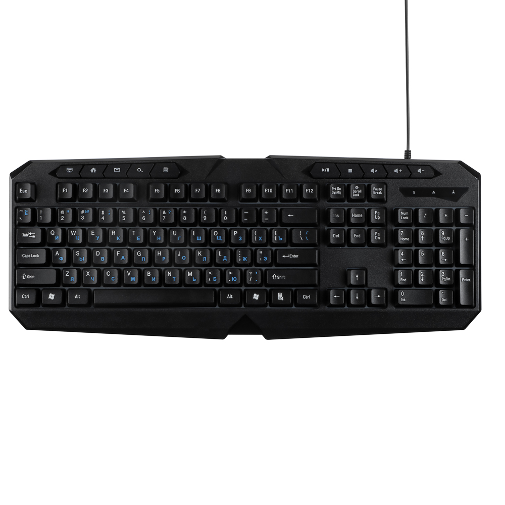 Клавиатура мембранная BY 114кл., Rainbow подсветка, синяя кириллица, кабель 165см, чёрный, арт.№ 405-114