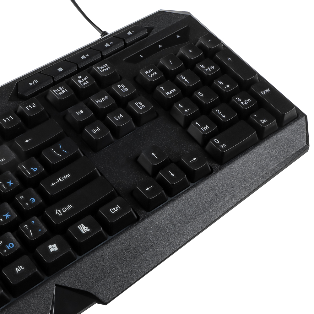 Клавиатура мембранная BY 114кл., Rainbow подсветка, синяя кириллица, кабель 165см, чёрный, арт.№ 405-114