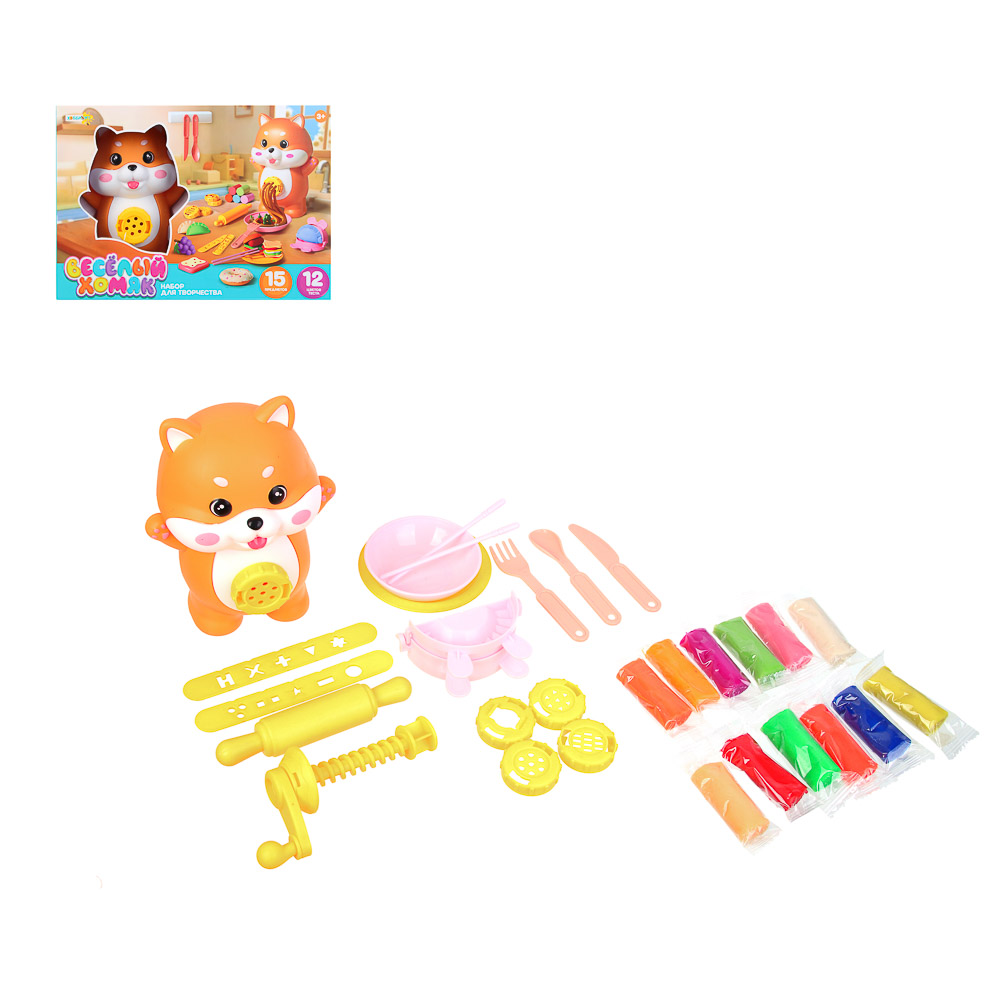 ХОББИХИТ Набор для творчества "Весёлый хомяк", 15 предметов, 12 цветов теста, РР, 28х19,9х11,5см, арт.№ 289-192