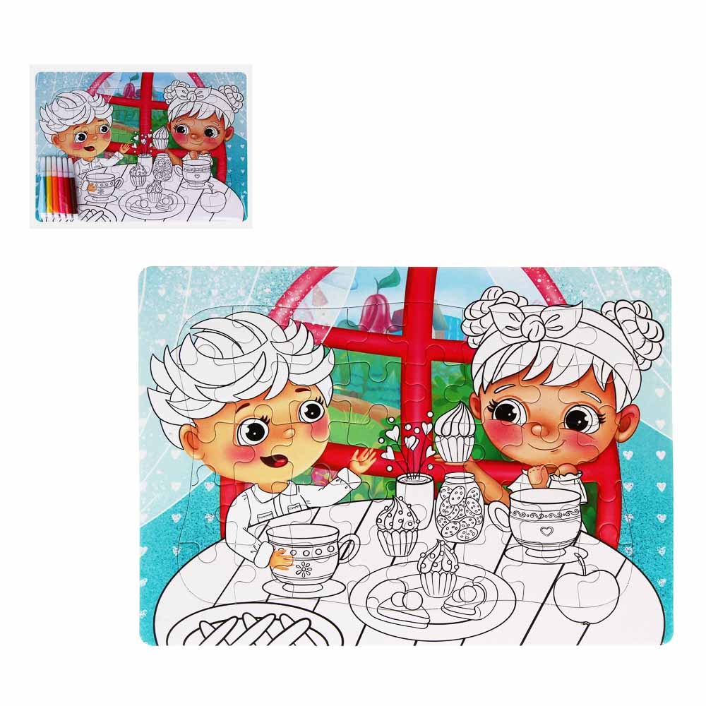 Малыши из Лиландии Пазлы для раскрашивания, картон, пластик, 6 фломастеров, 40дет., 21х28см, 4 диз, арт.№ 436-113