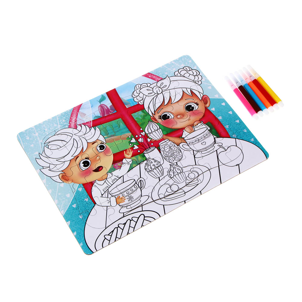 Малыши из Лиландии Пазлы для раскрашивания, картон, пластик, 6 фломастеров, 40дет., 21х28см, 4 диз, арт.№ 436-113