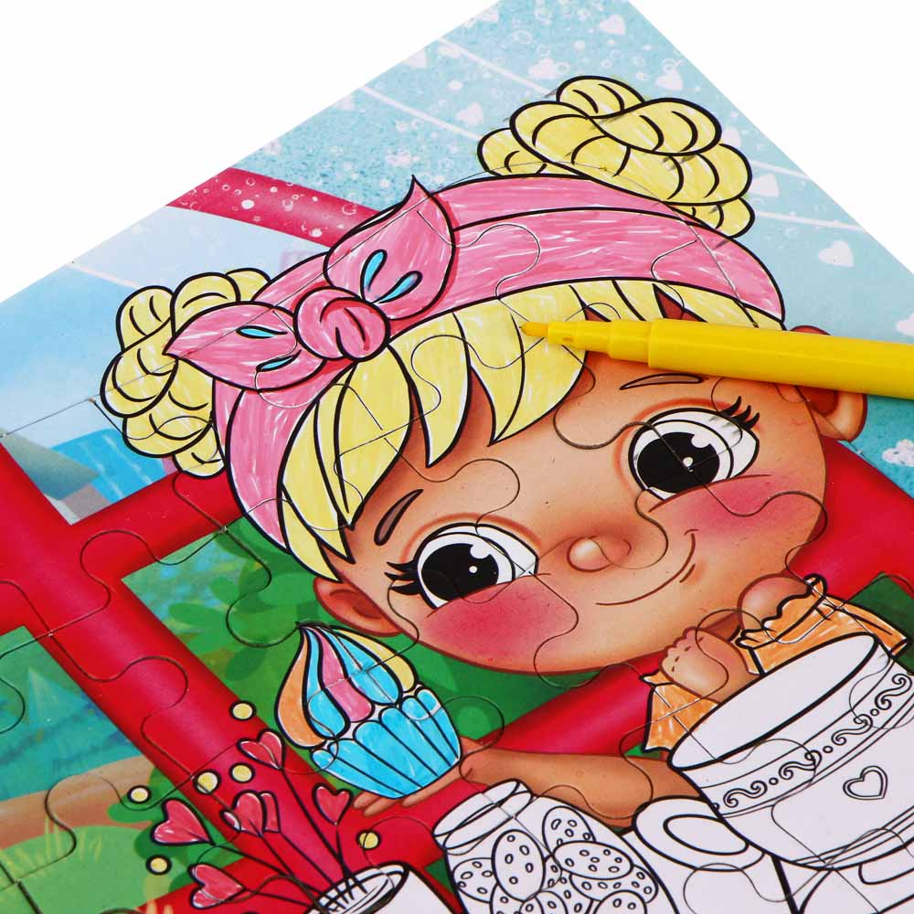 Малыши из Лиландии Пазлы для раскрашивания, картон, пластик, 6 фломастеров, 40дет., 21х28см, 4 диз, арт.№ 436-113