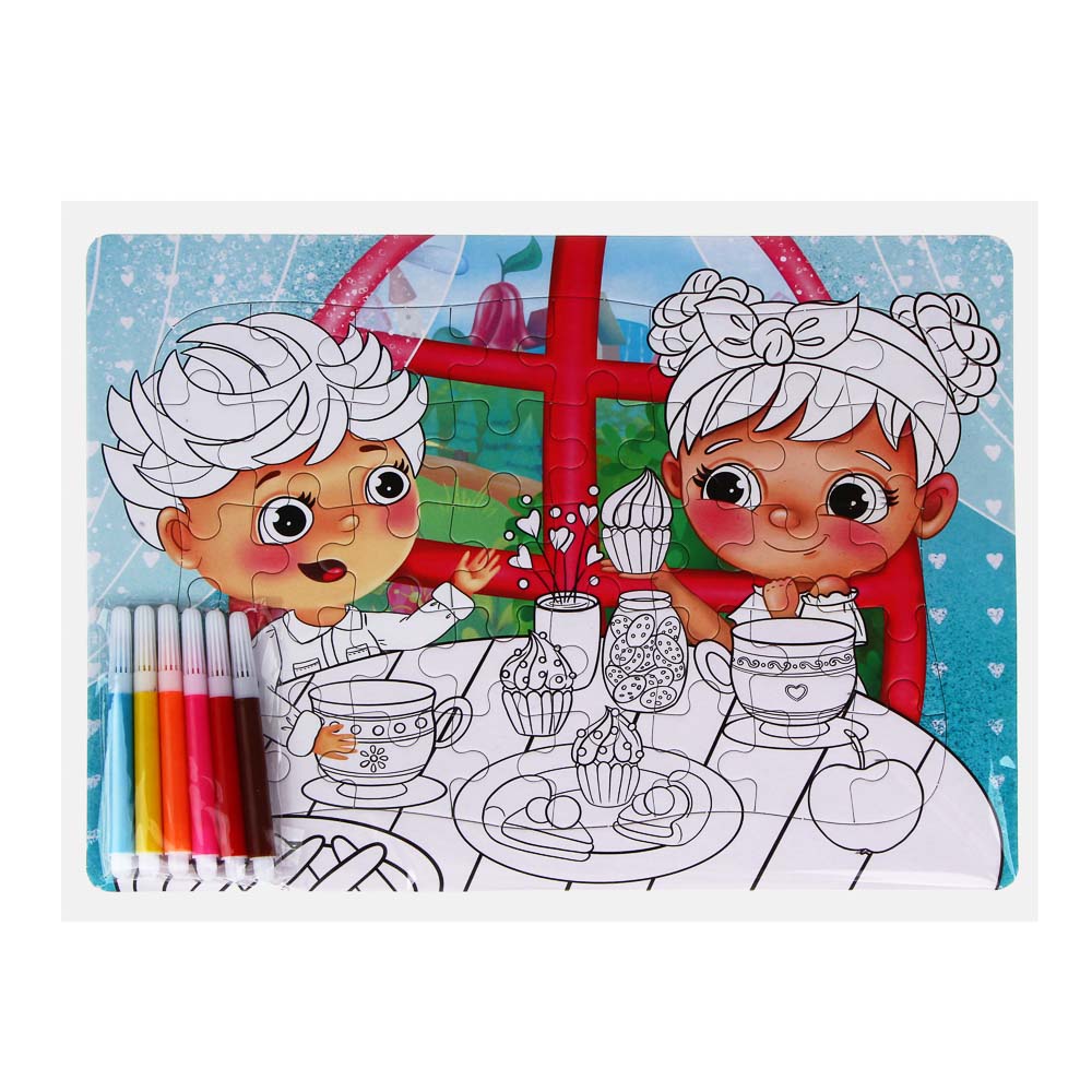 Малыши из Лиландии Пазлы для раскрашивания, картон, пластик, 6 фломастеров, 40дет., 21х28см, 4 диз, арт.№ 436-113