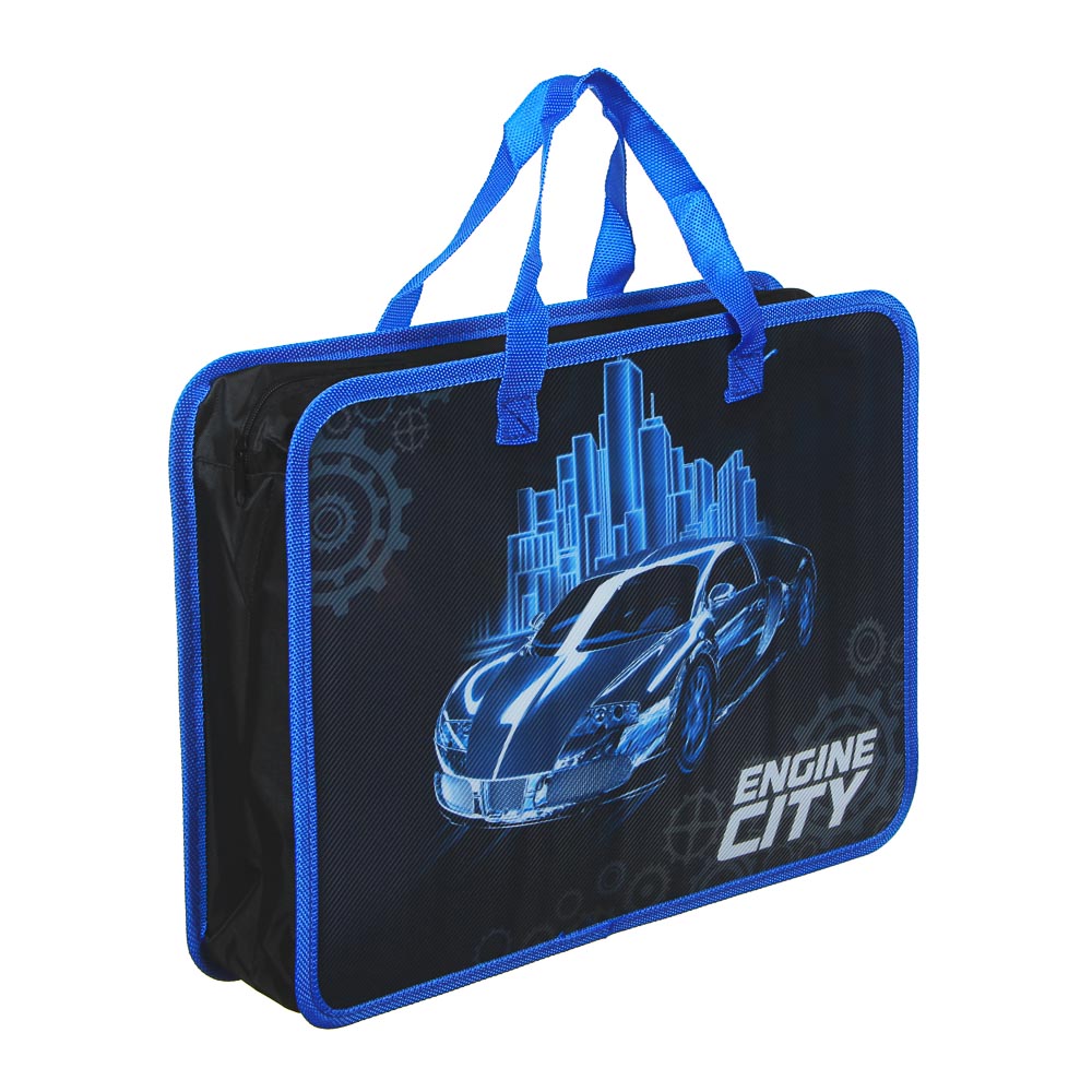 Энджин Сити Папка для тетрадей 33,5x26см, для A4, расширение 8 см, молния сверху, ручки, пластик, арт.№ 236-071