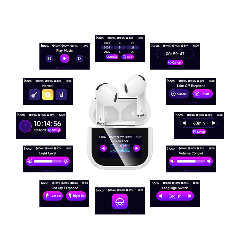 Наушники беспроводные TWS hoco. модель EW82, вкладыши, дисплей, 300/30мАч, BT5.3, цвет: белый, арт.№ 410-008