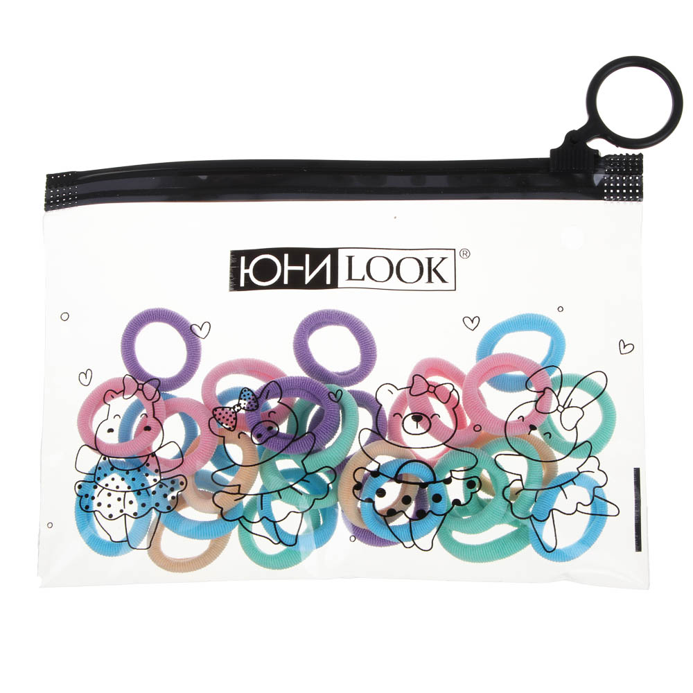 Резинки для волос ЮНИLOOK 40шт, d2см, полиэстер, 5 цветов, ACS-89, арт.№ 322-035