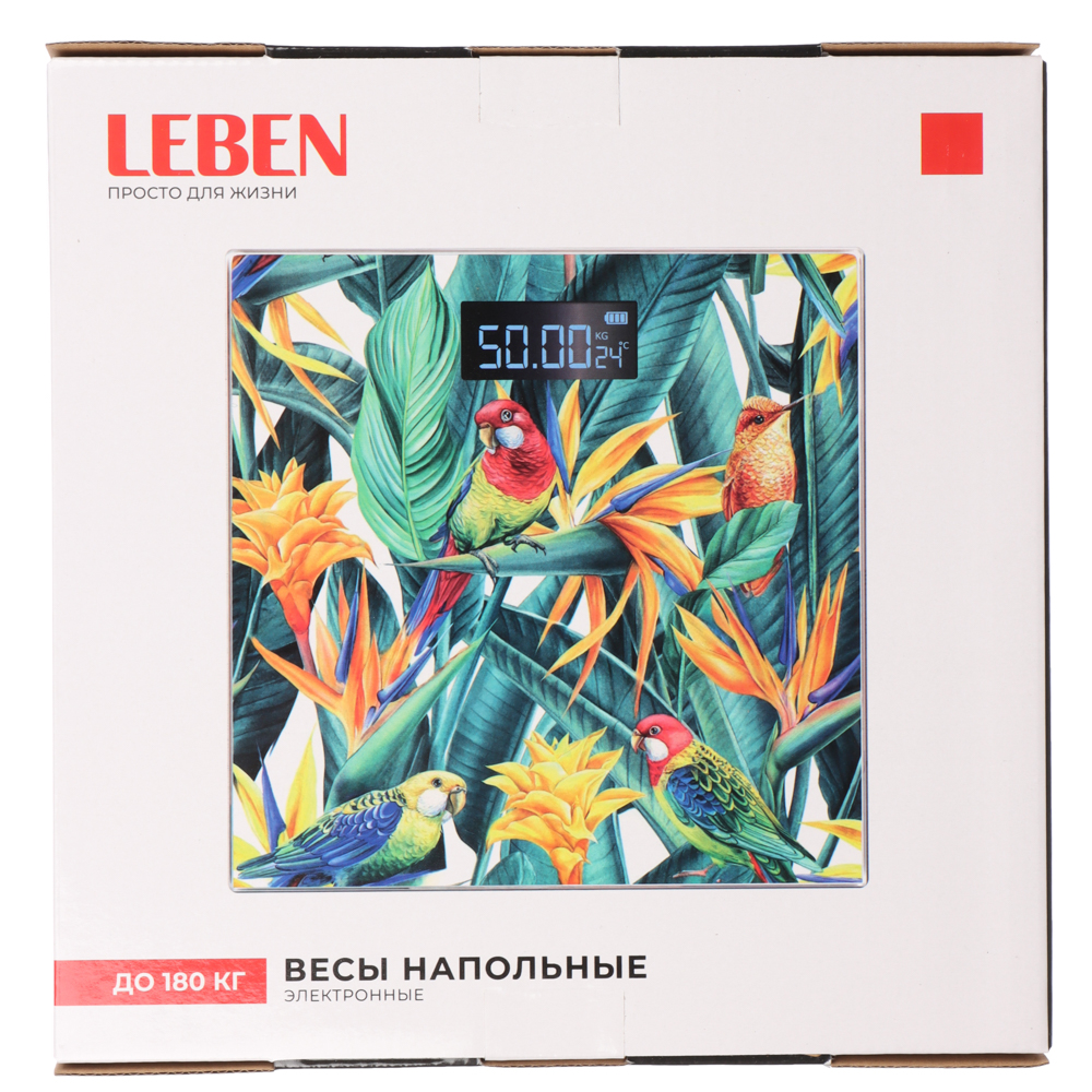 LEBEN Весы напольные электронные "Нежная история", ЖК-дисплей, макс. нагр.до 180кг, 28х28х0,5см, арт.№ 252-092