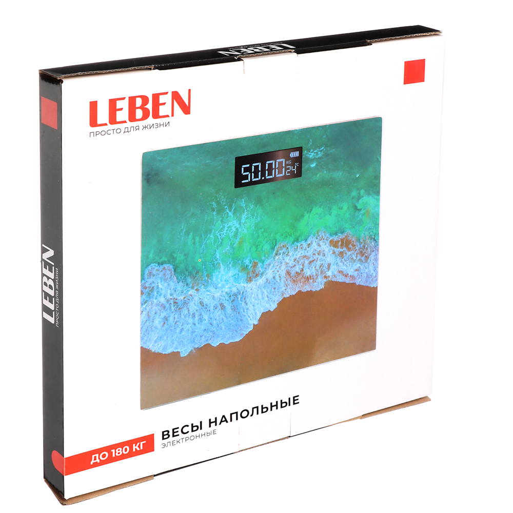 LEBEN Весы напольные электронные "Релакс", ЖК-дисплей, макс. нагр.до 180кг, 28х28х0,5см, арт.№ 252-093