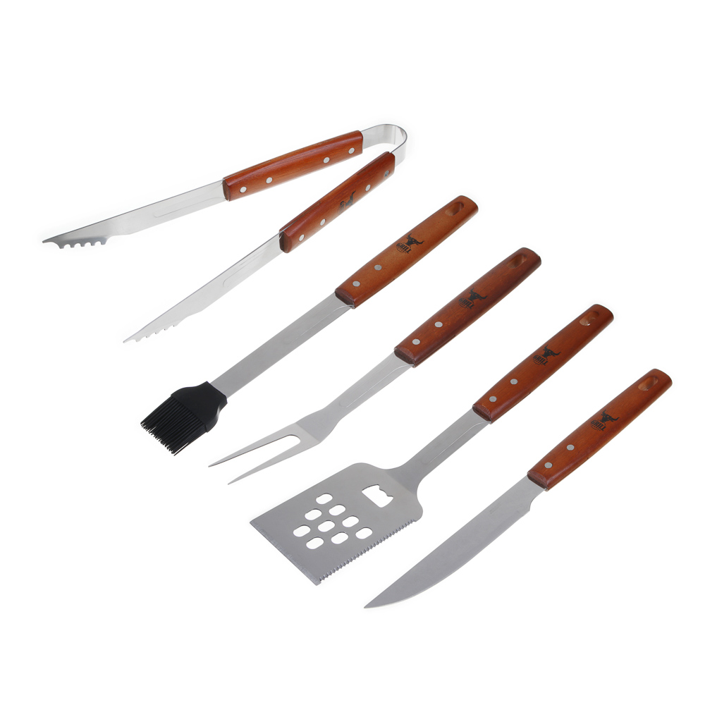 Набор для гриля 5 в 1 тм GRILLBOOM, деревянная ручка, нерж. сталь 2CR13, арт.№ 101-016