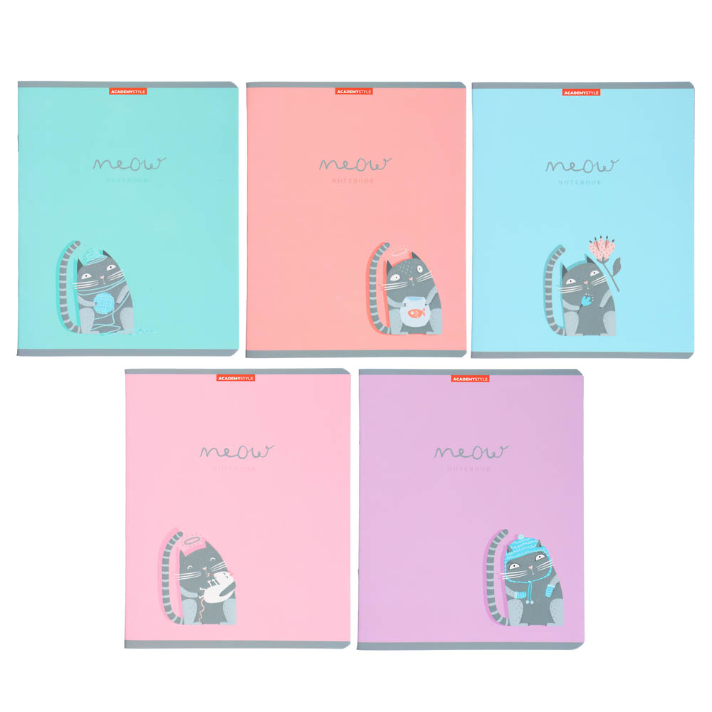 Тетрадь общая 48л. в клетку, офсет, обл.картон, скрепка, "Милый котэ", 13091/5,софт-тач лам.,конгрев, арт.№ 578-103