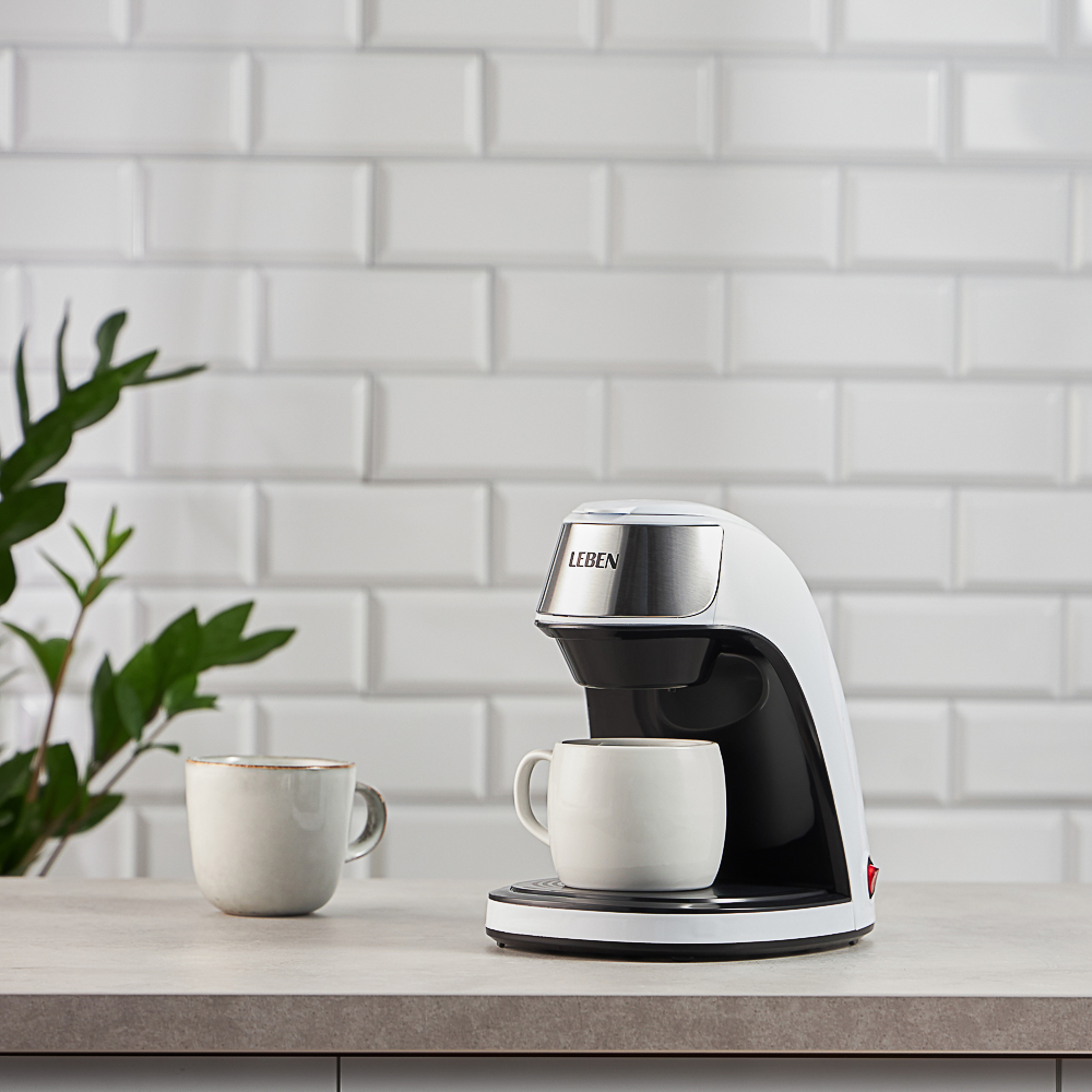 LEBEN Кофеварка капельная 500Вт, 240 мл, керамическая чашка, белый, арт.№ 286-038