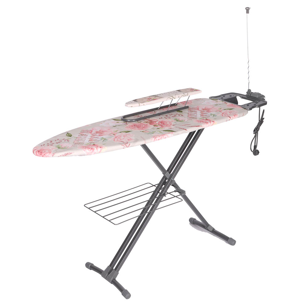 VETTA Доска гладильная 122х40х90см, металл, подставка п/утюг,полка для белья,подрукавник,удл.1,9м Н9, арт.№ 451-111