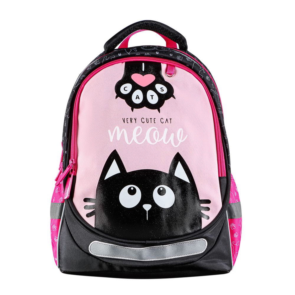 МИЛЫЙ КОТИК Рюкзак школьный полужесткий 37х28х14см, 3 отд., 2 карм., жесткое дно, эргон.спинка, ПЭ, арт.№ 254-809