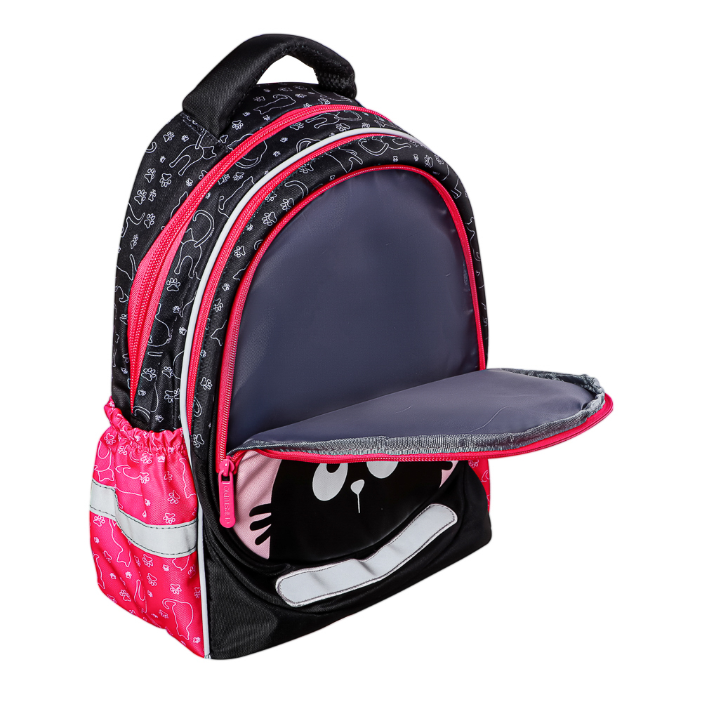 МИЛЫЙ КОТИК Рюкзак школьный полужесткий 37х28х14см, 3 отд., 2 карм., жесткое дно, эргон.спинка, ПЭ, арт.№ 254-809