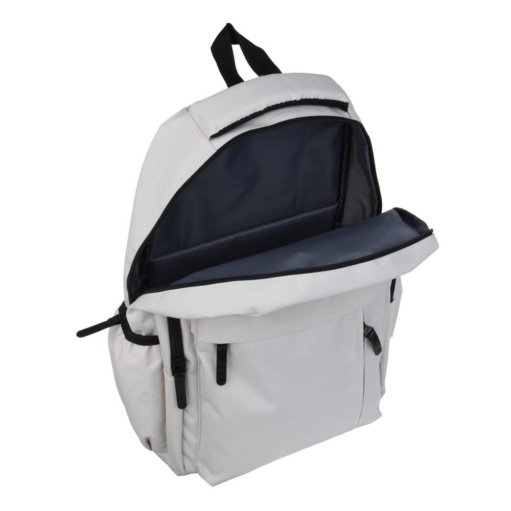 Рюкзак подростковый 44х28х17 см, 2 отделения, 4 кармана, ручка, нашивка, фактурный полиэстер, отделка искусственной кожей, бежевый, арт.№ 576-080