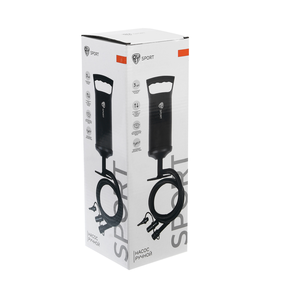 Насос ручной, тм BY SPORT, объем 0,85л, 30см, 3 насадки в комплекте, РР, арт.№ 069-003