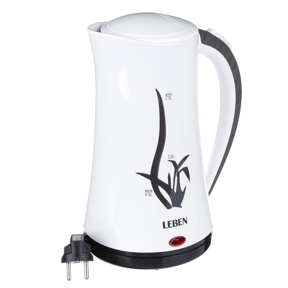 LEBEN Чайник электрический 1,7л, 1850Вт пластик, автоотключение, шкала воды в виде цветка, арт.№ 291-077