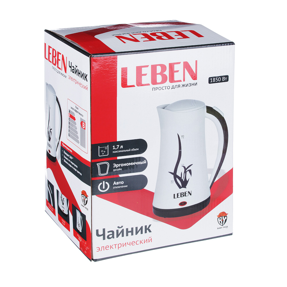 LEBEN Чайник электрический 1,7л, 1850Вт пластик, автоотключение, шкала воды в виде цветка, арт.№ 291-077