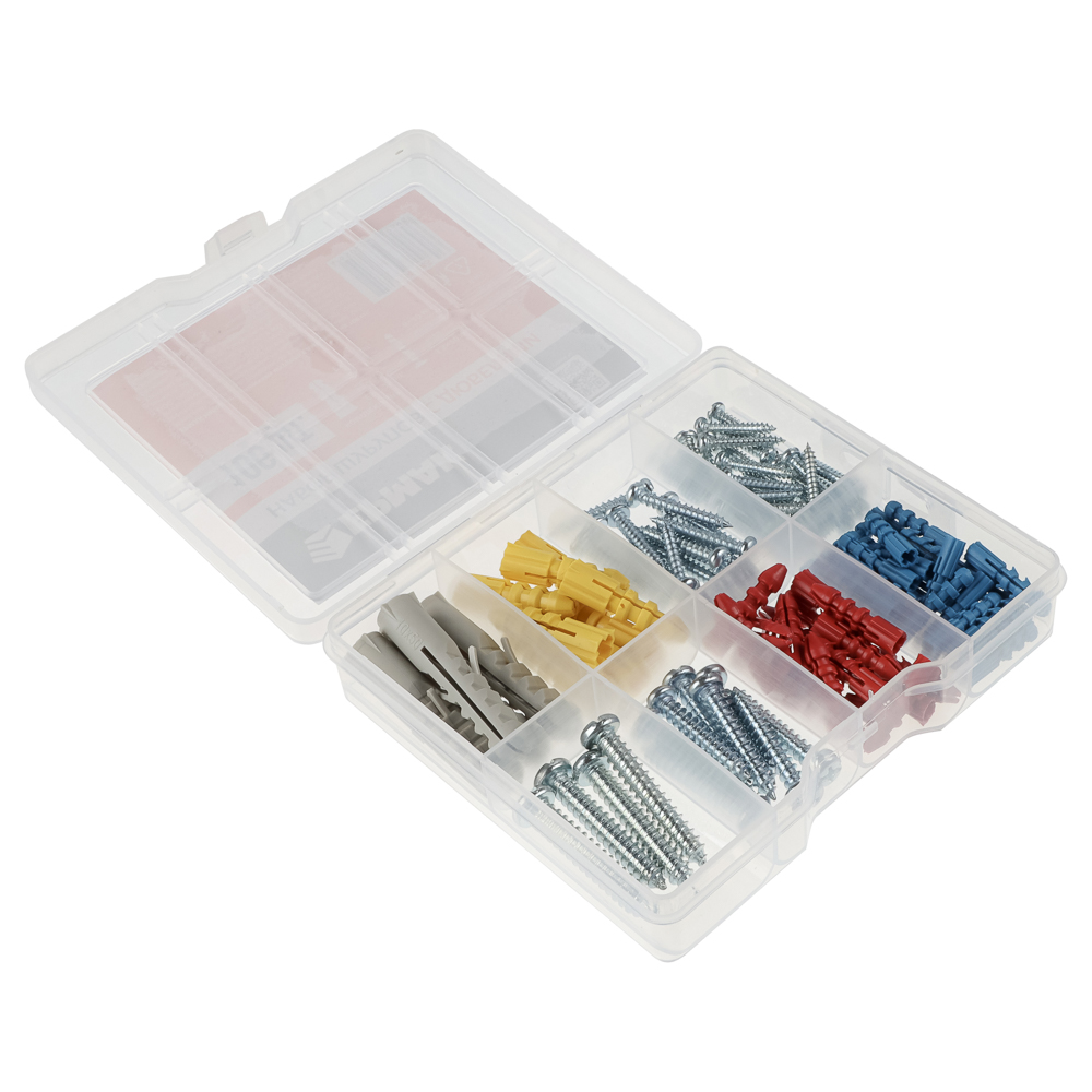 ЕРМАК Набор металлических шурупов с дюбелями на 106шт, арт.№ 624-145