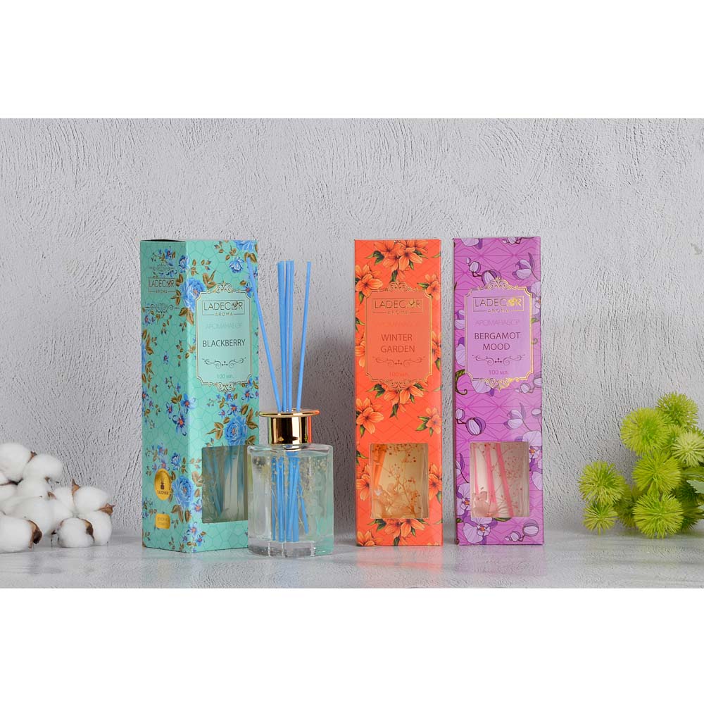 LADECOR Аромадиффузор с палочками и декором, 100мл, 3 аромата, арт.№ 412-066