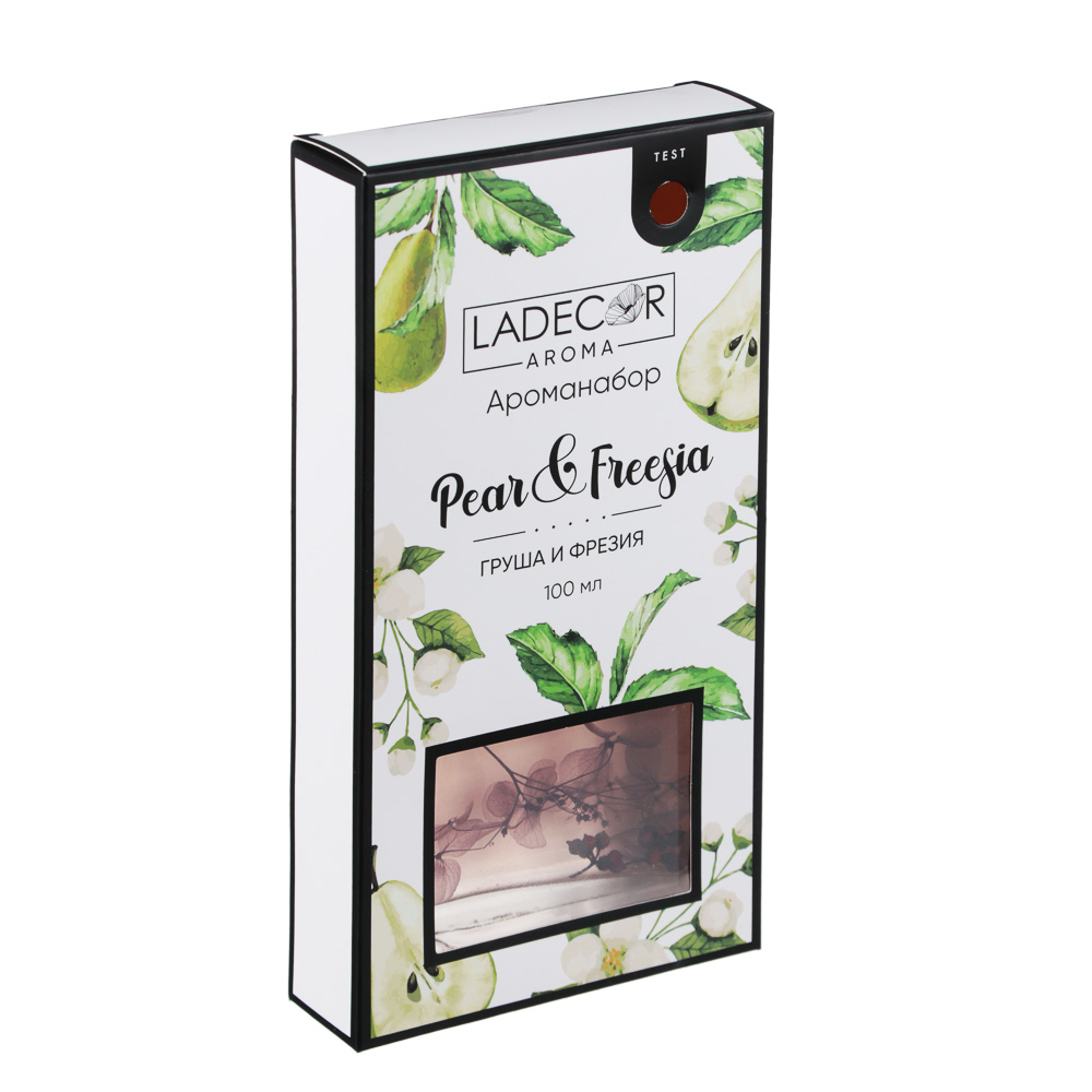 LADECOR Аромадиффузор с палочками и декором,  с тестером, 100мл, 4 аромата, арт.№ 412-065