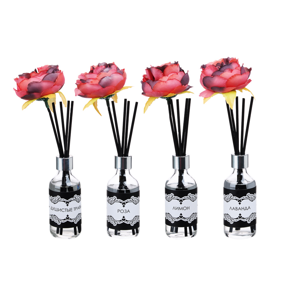 LADECOR Аромадиффузор с палочками и декором, 50 мл, 4 аромата, арт.№ 412-030