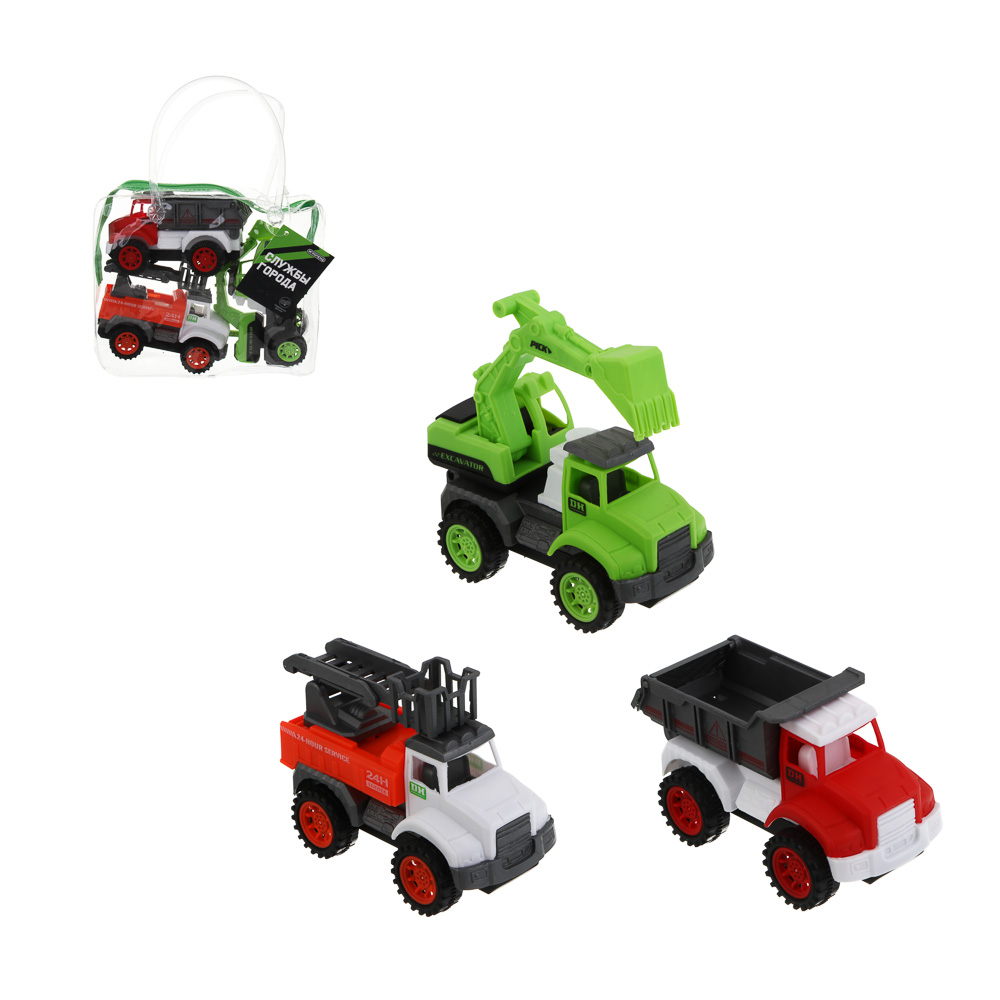 ИГРОЛЕНД Набор машинок 3 шт "Службы города", РР, РVC, 18х6х21 см, 2 дизайна, арт.№ 292-493