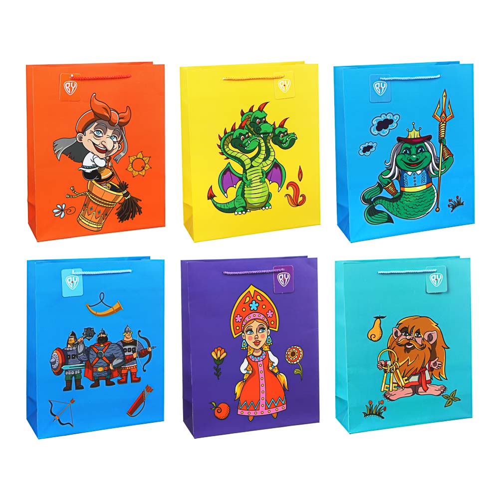 Пакет подарочный бумажный тм BY Сказки, L 26х32х10см, 6 дизайнов, арт.№ 507-027