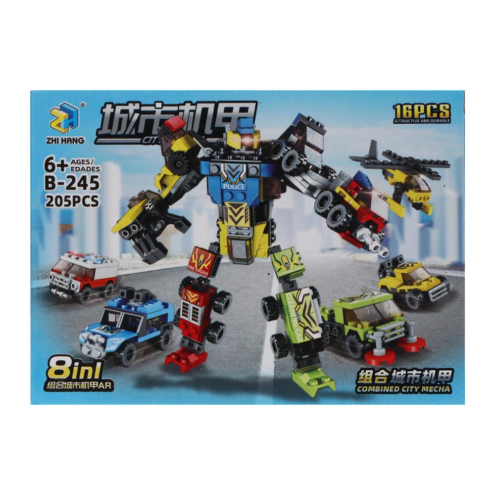 ИГРОЛЕНД Конструктор "Городские машинки" 8 в 1, 8х3,5х11 см, ABS, арт.№ 265-674