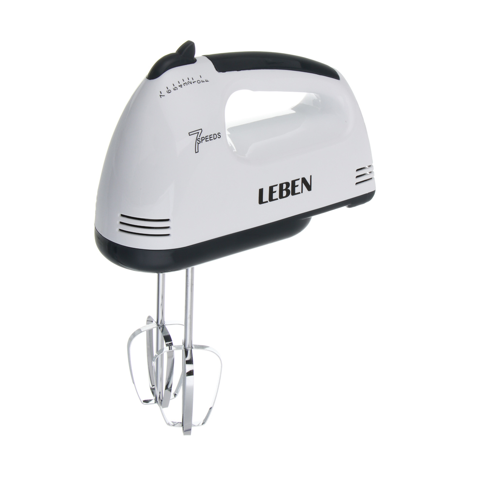 LEBEN Миксер ручной, 300Вт, 7 скоростей, 2 пары насадок из нерж.стали, корпус пластик, арт.№ 269-065