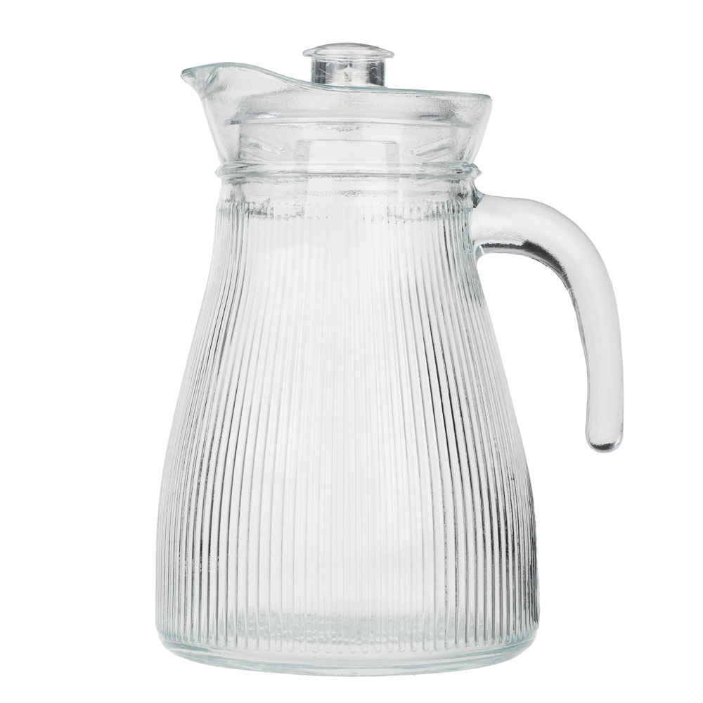 Кувшин с крышкой тм MILLIMI Симпл мини, 1200мл, стекло, крышка пластик, рифленый, арт.№ 878-613