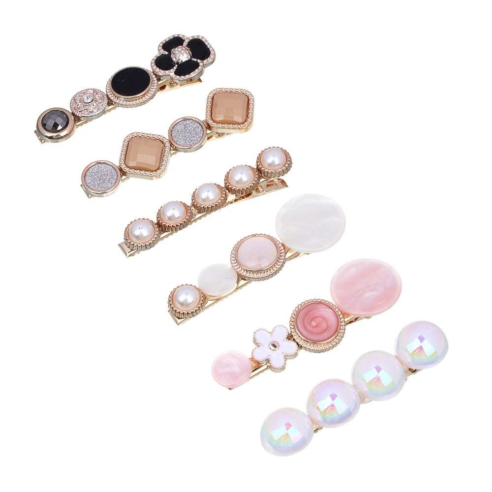 ЮНИLOOK Зажим для волос с декором, 6см, пластик, металл, 6 дизайнов, арт.№ 321-383