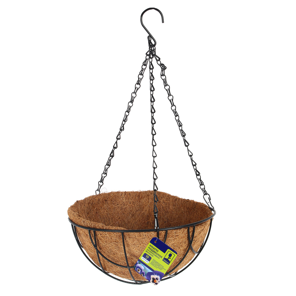 INBLOOM Кашпо подвесное с вкладышем из кокосового волокна, d25х13см, металл, арт.№ 164-297