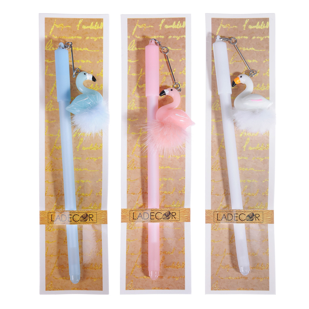 LADECOR Ручка гелевая с подвеской "Фламинго", пластик, 3 цвета, с подвесом, арт.№ 627-027