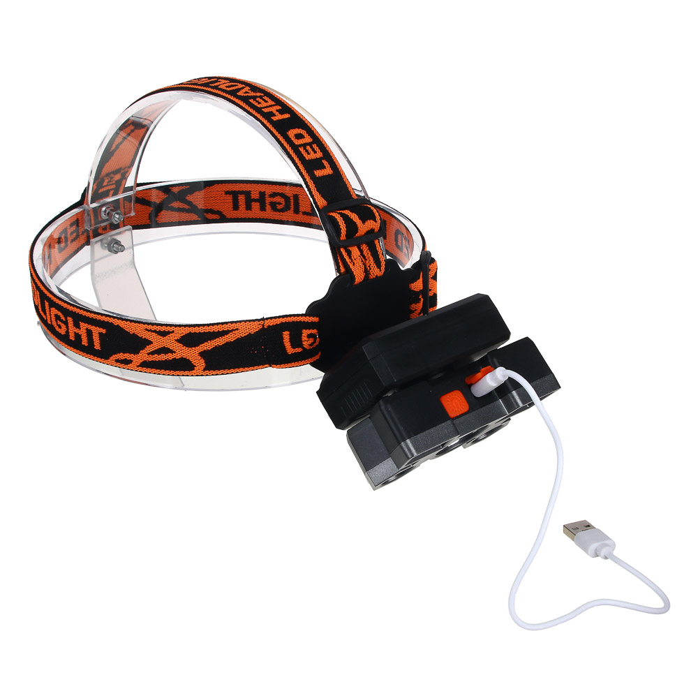 Фонарь налобный тм ЕРМАК, 6 + 3 LED, 4 режима, 87х50х58мм, 1200мАч, USB кабель, пластик, арт.№ 221-077