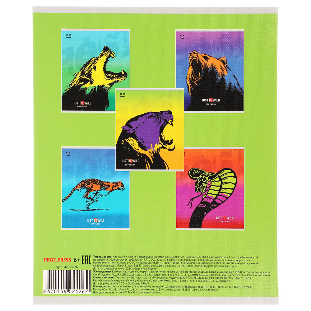 Тетрадь 48л., А5, в клетку, офсет, обл. мел.картон, скрепка, твин лак, микс, арт.№ 578-181