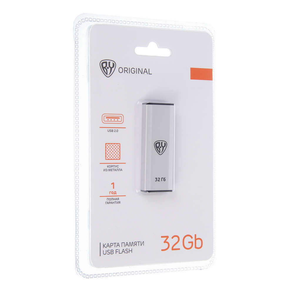 Флеш-карта USB2.0 BY 32Гб выдвижная Silverslide, блистер, алюминий, пластик, серебристый, арт.№ 405-112