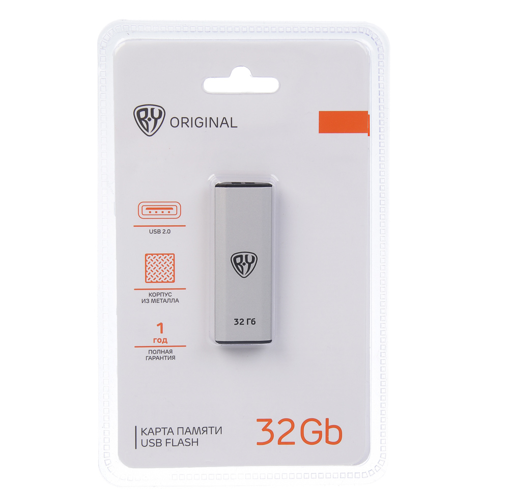 Флеш-карта USB2.0 BY 32Гб выдвижная Silverslide, блистер, алюминий, пластик, серебристый, арт.№ 405-112