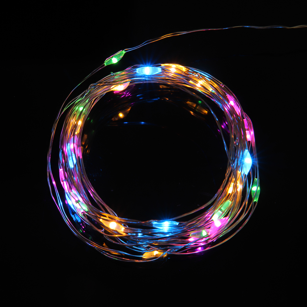 Гирлянда нить росы 3 м СНОУ БУМ, 30 LED ламп, постоянное свечение мульти, проволока серебряный цвет, 2xCR2032, арт.№ 384-336