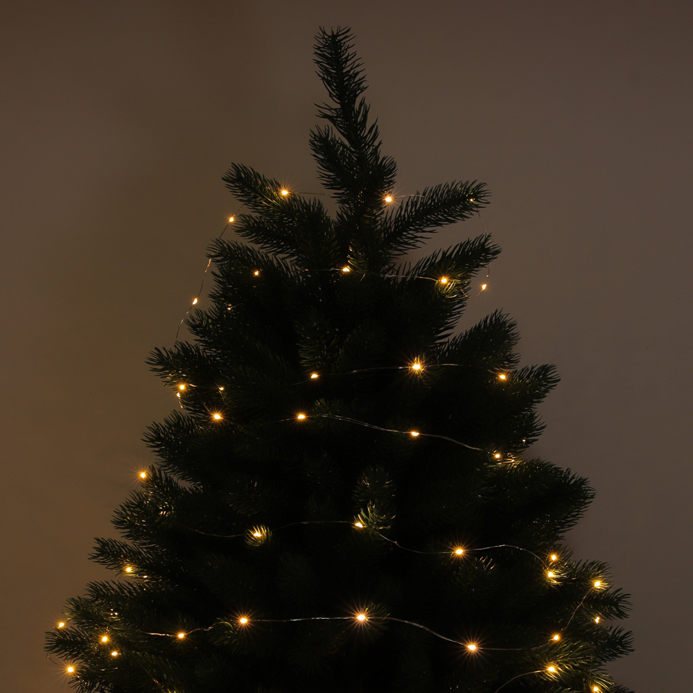 Гирлянда нить росы 5 м СНОУ БУМ, 50 LED ламп, свечение шампань, 8 режимов, проволока серебряный цвет, 3хАА, арт.№ 384-337