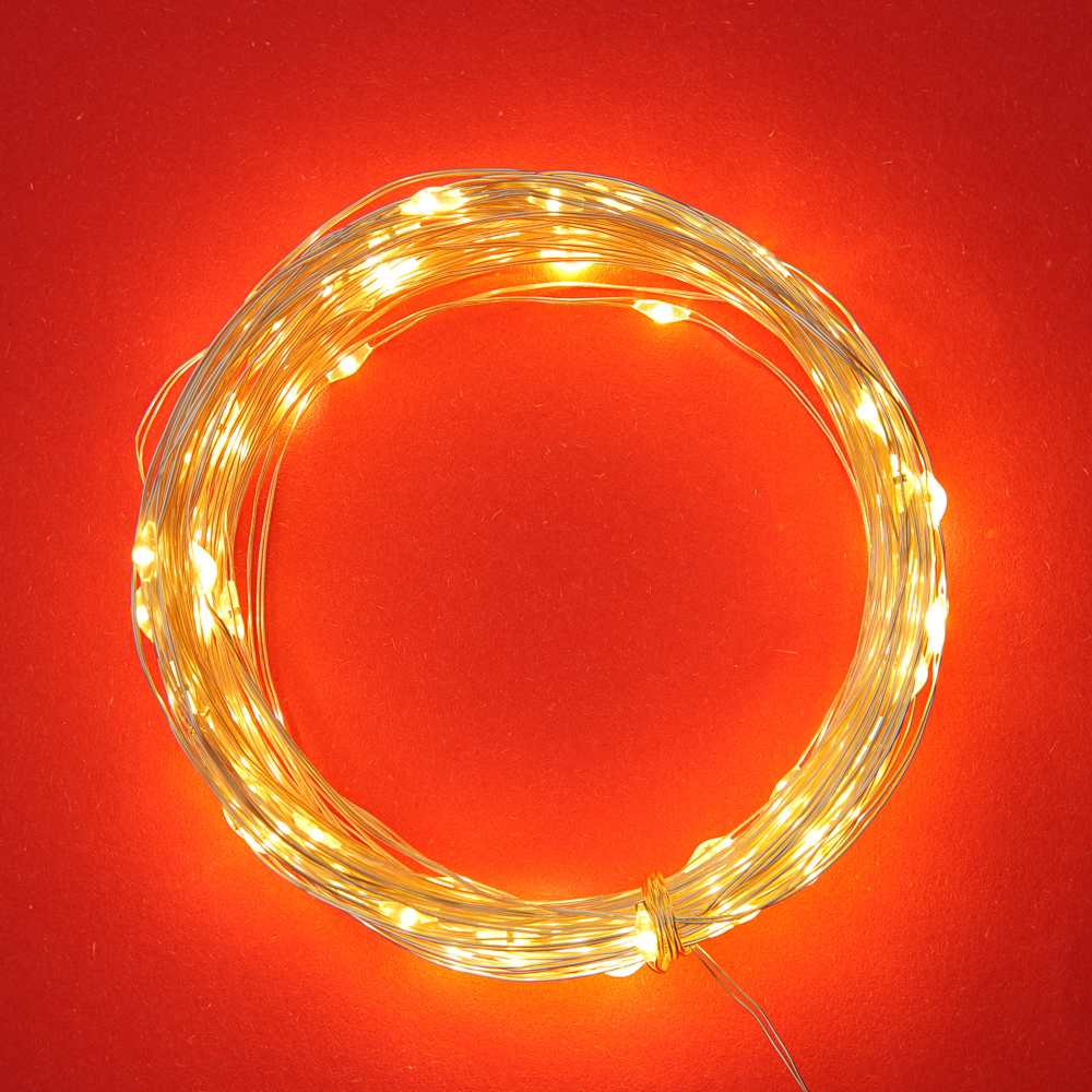 Гирлянда нить росы 5 м СНОУ БУМ, 50 LED ламп, свечение шампань, 8 режимов, проволока серебряный цвет, 3хАА, арт.№ 384-337