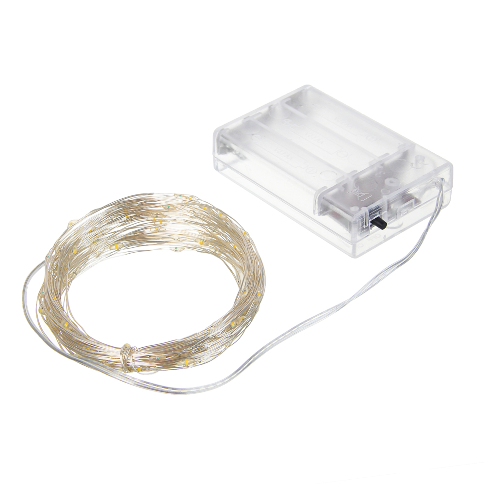 Гирлянда нить росы 5 м СНОУ БУМ, 50 LED ламп, свечение шампань, 8 режимов, проволока серебряный цвет, 3хАА, арт.№ 384-337