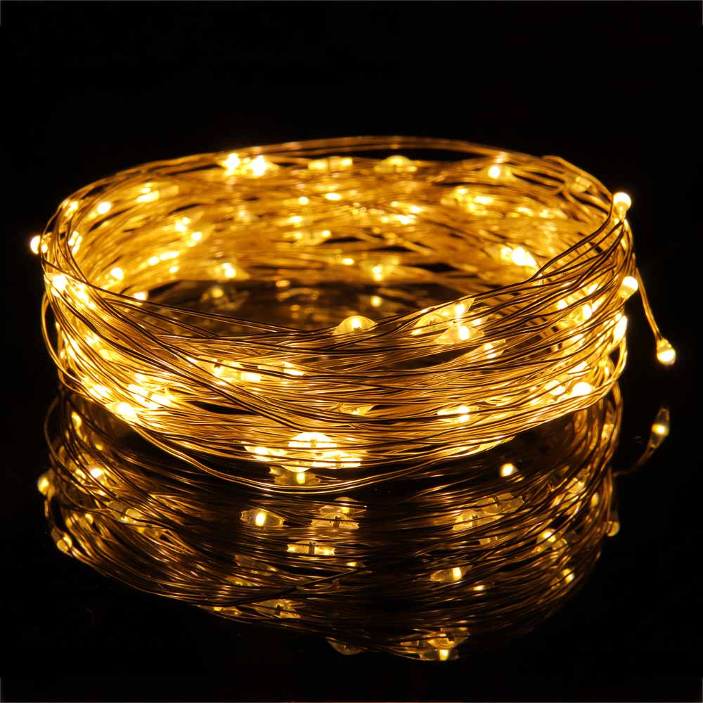 Гирлянда нить росы 10 м СНОУ БУМ, 100 LED ламп, свечение шампань, 8 режимов, проволока серебряный цвет, 3хАА, арт.№ 384-338