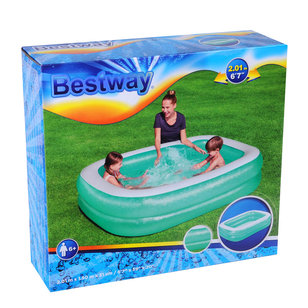 BESTWAY Бирюзовый прямоугольный семейный бассейн, ПВХ, 200х146х48см,  3+, 54005, арт.№ 107-197