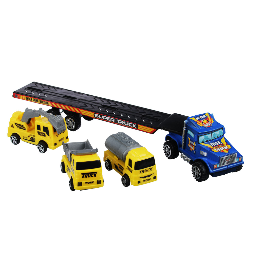 ИГРОЛЕНД Тягач с прицепом и машинами, инерция, PP, 37,5х7х12см, 2 дизайна, арт.№ 292-160